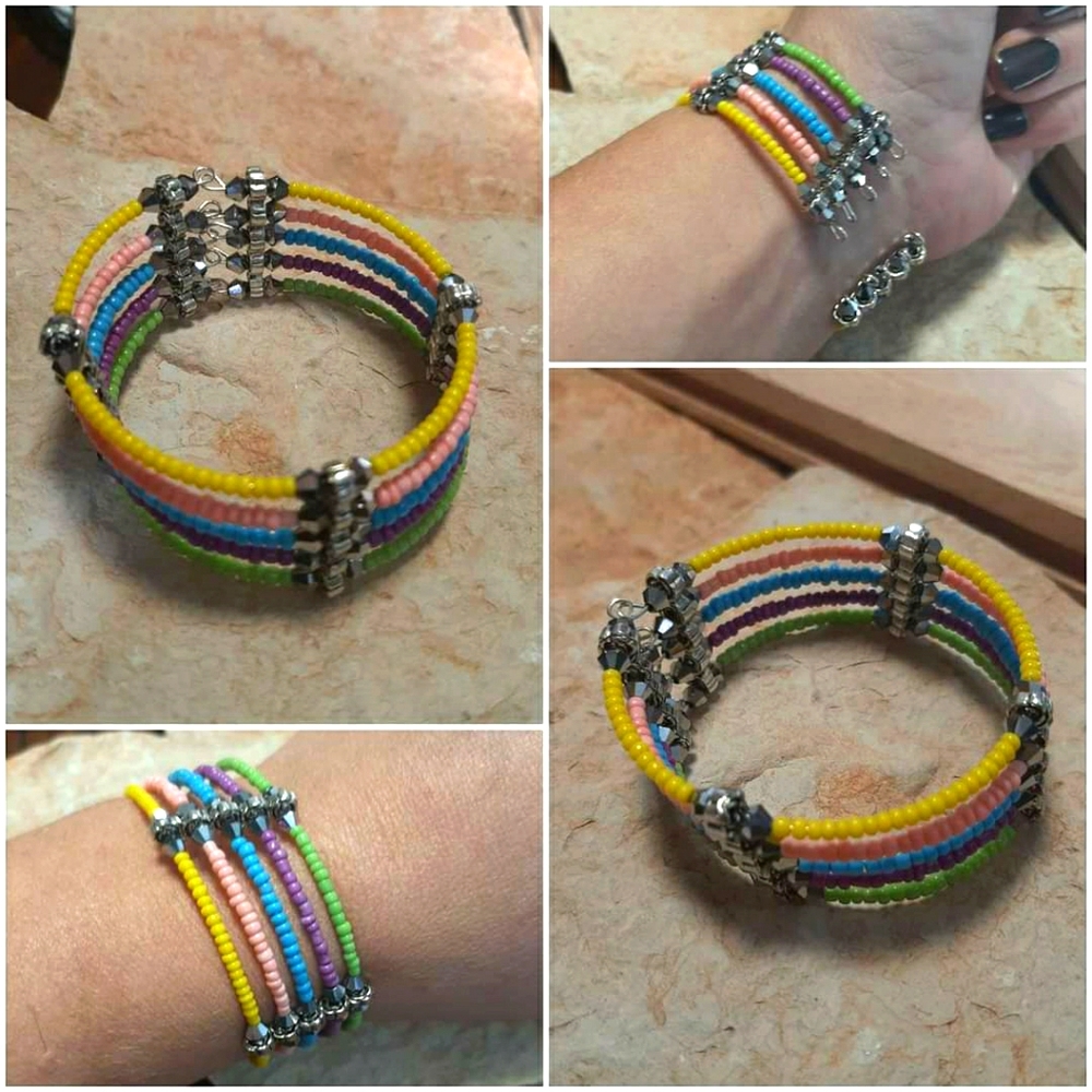 Rainbow layered cuff bracelet